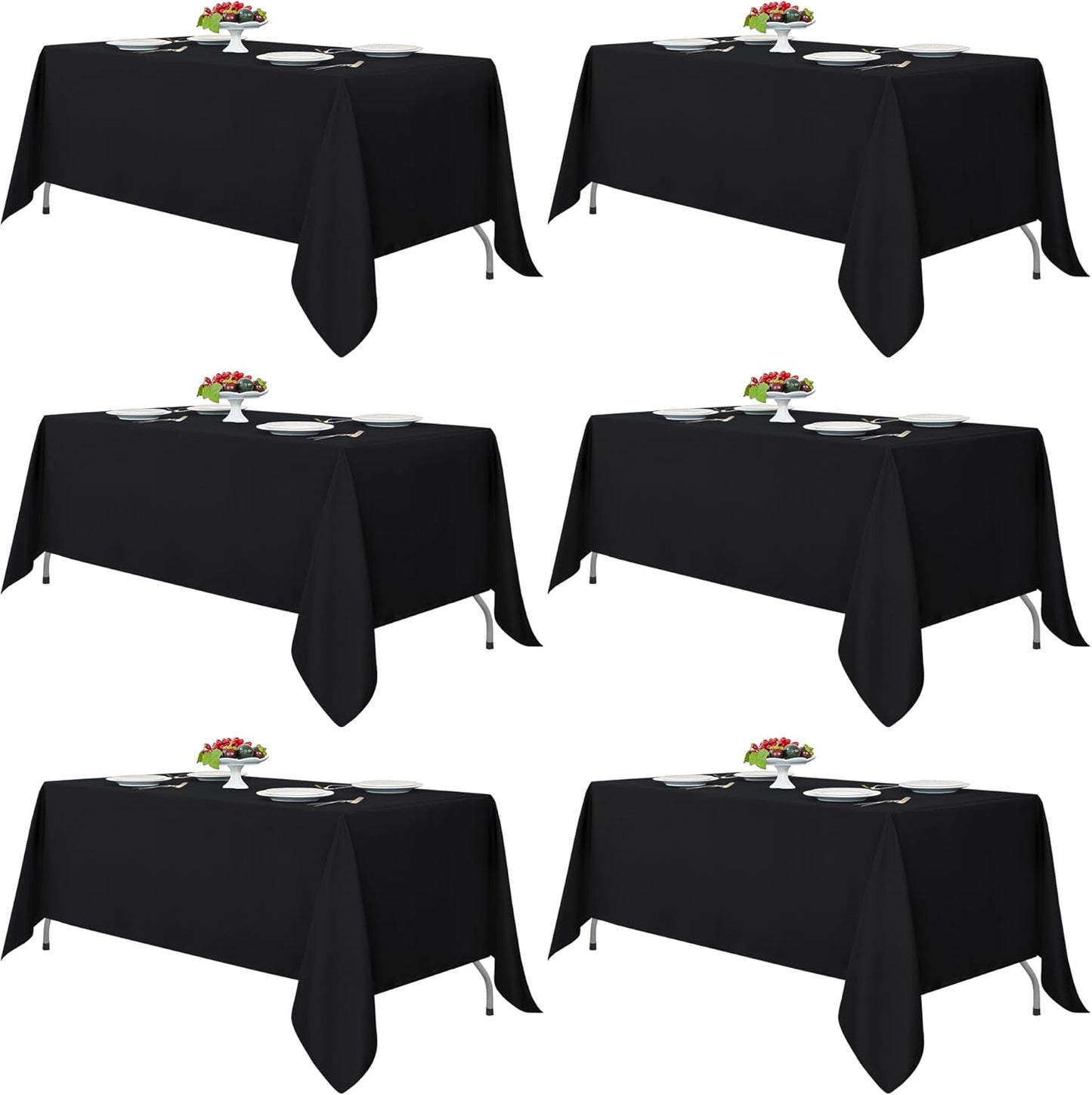 Fitable Black Tablecloths for Rectangle Tables, 6 Pack - 70 x 120 Inches - Reusable and Washable Table Clothes for 6-8 Ft Tables, Polyester Fabric Table Covers for Wedding, Party, Banquet
