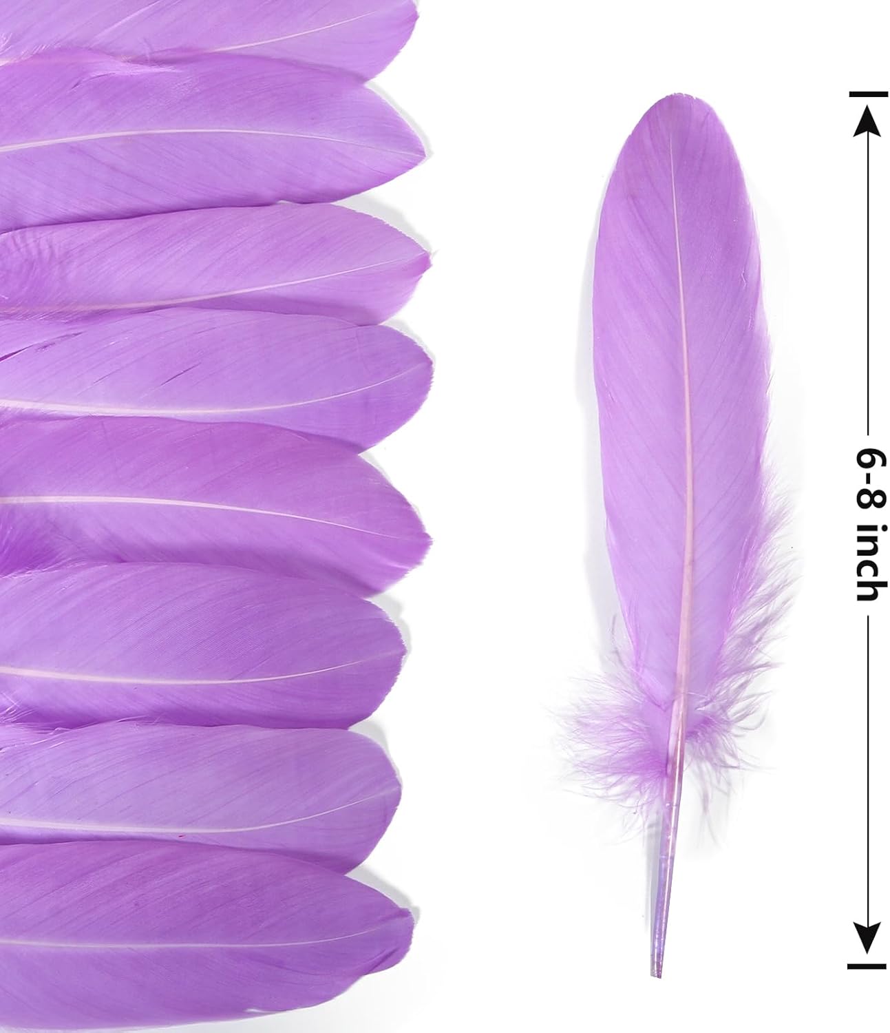 THARAHT 120pcs Lignt Purple Natrual Goose Feathers Natural Bulk 6-8 inch 15-20cm for Crafts DIY Cosplay Wedding Party Halloween Decoration Goose Nagoire Feathers