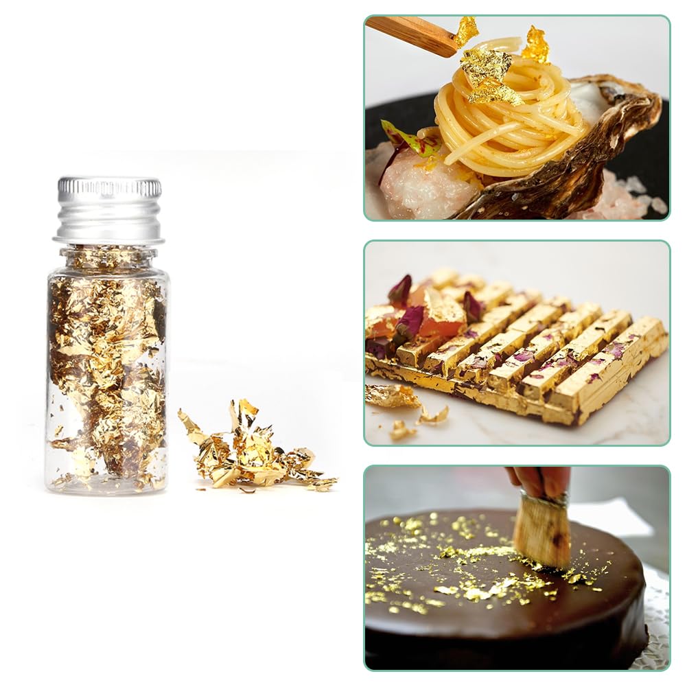 Lwuey Decorating Flakes, Gold Leaf Cake Decoration Flake Goldlen Toppers Gilding Foil Decor Imitation Metallic Decorative Drink Cooking Chocolates Cakes Drinks Dessert Cupcake Makeup 4PCS