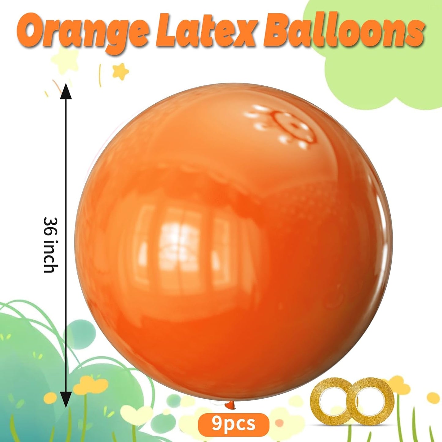 KAWKALSH Orange Balloons 9pcs, 36 Inch Large Orange Balloons for Balloon Garland Arch as Birthday Party Decorations, Wedding Decorations