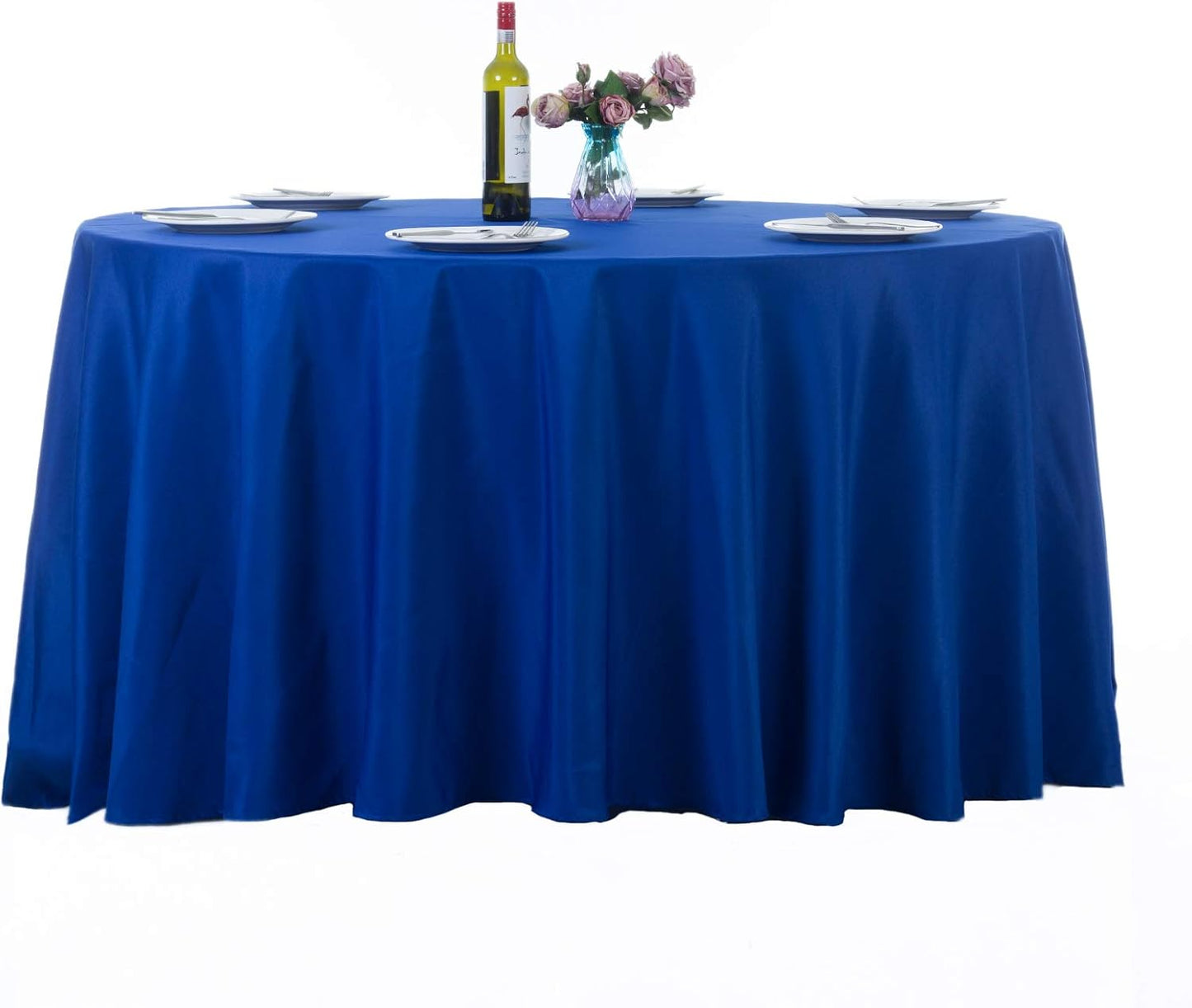 Ascoza 2pack 132 Inch Royal Blue Round Tablecloth in Washable Polyester Fabric for Wedding/Banquet/Restaurant/Parties