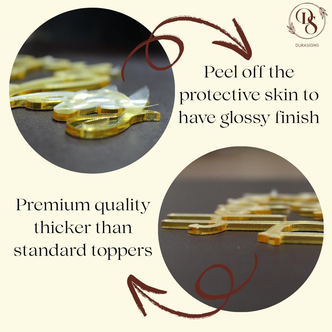 Premium Acrylic Happy Birthday Cake Topper Gold, Mirror Finish, 6x6 Inches, 2.5mm Thick, Handmade Decorative Party Celebration Topper with Protective Film Perfect Keepsake