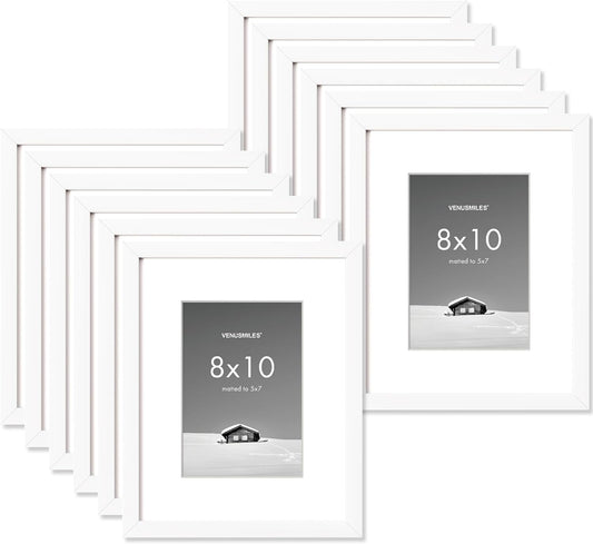 8x10 inch Picture Frame, 8x10 Photo Frames with 5x7 Removable Mat - High Definition Plexiglass - Vertical and Horizontal Display - Wall Hanging Frame - White, 12 Pack