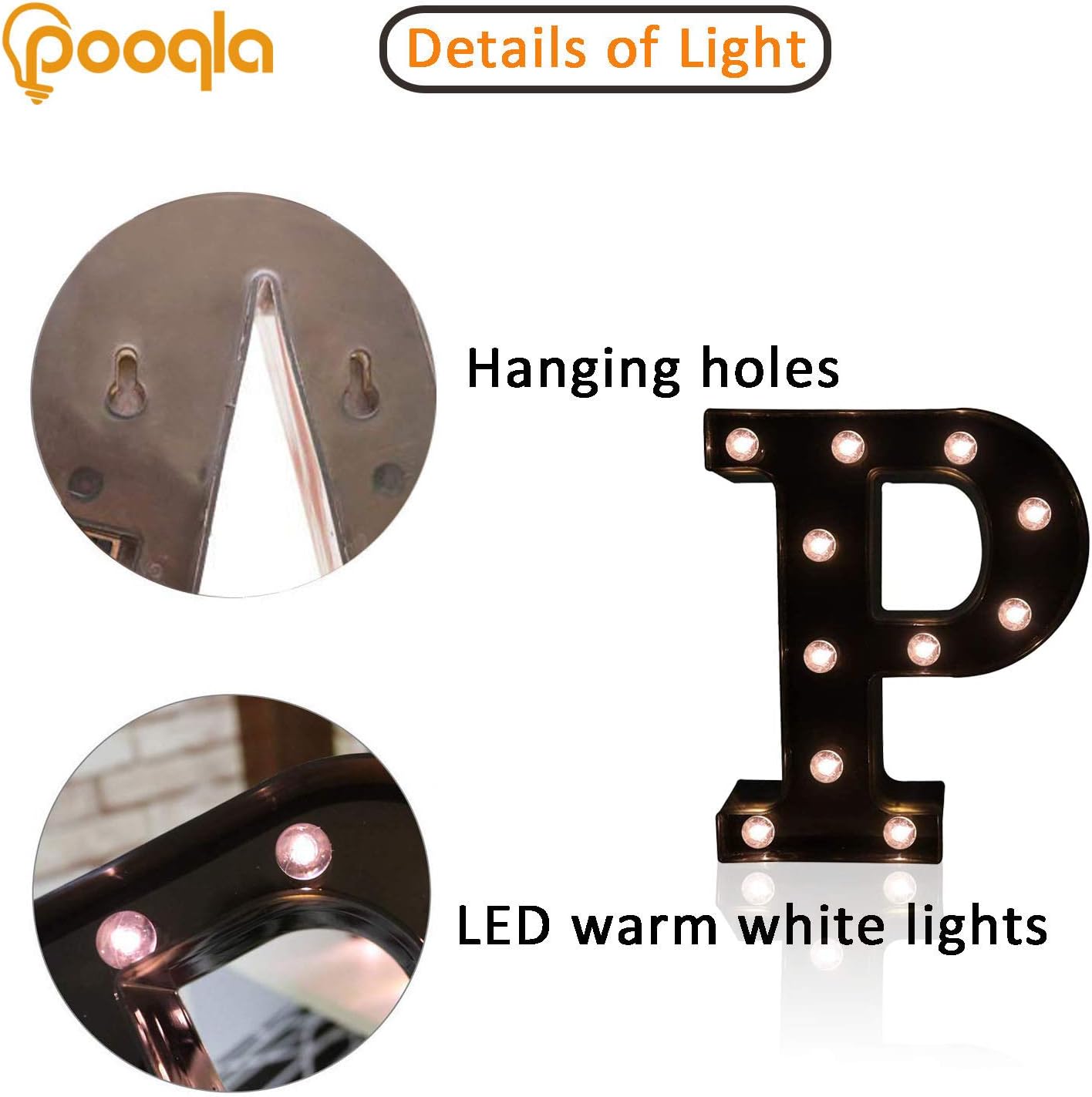 LED Illuminated Letter Marquee Signs - Alphabet Decorative Letter Lights For Wedding Birthday Party Christmas Night Light Lamp Home Bar Decoration (P - Black)