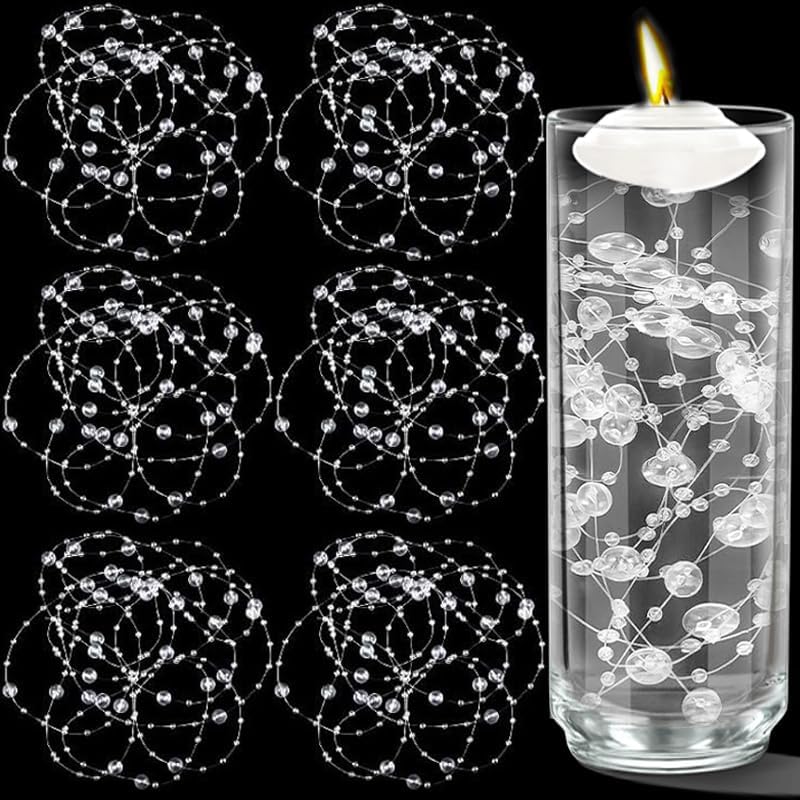 50 PCS Artificial Floating Beads for Centerpieces Vases, Clear 8+3mm String Beads for Wedding Party Faux Pearl String for Decorating, String Pearls for Crafts Vase Filler