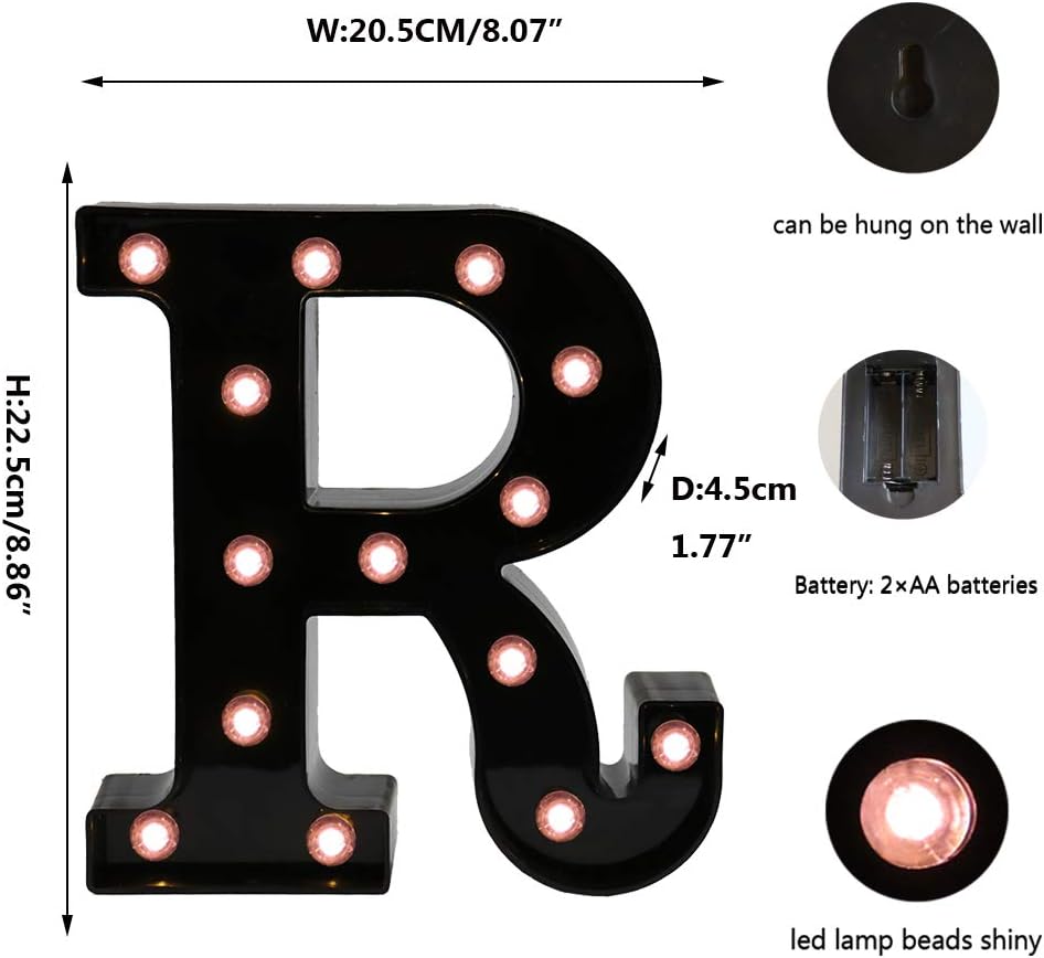 Light Up Black Alphabet Marquee Letters Sign LED Marquee Number Lights Sign for Night Light Home Bar Christmas Lamp Birthday Party Wedding Decoration R