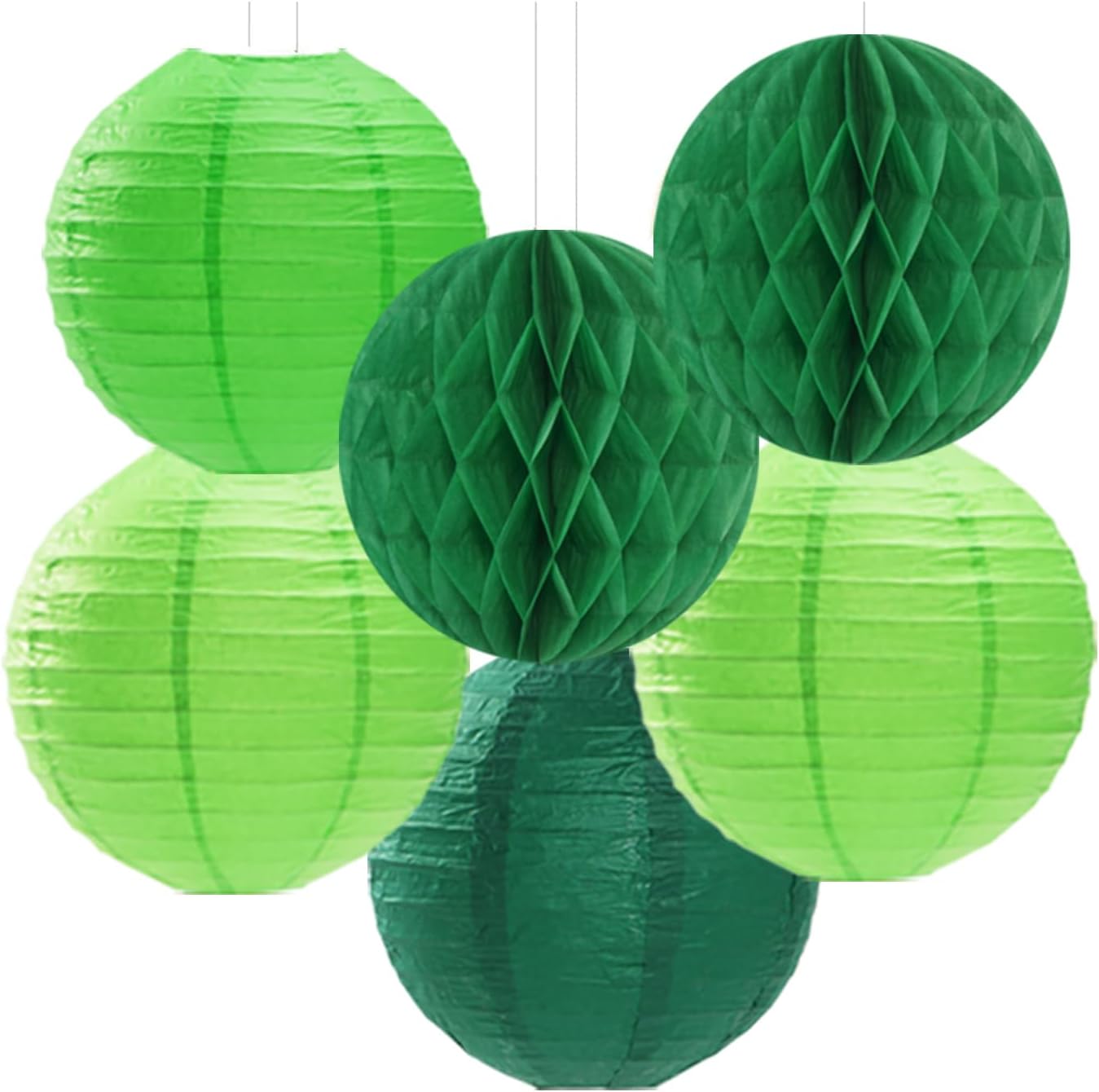 Green Party Decorations Streamers Lanterns - 14pcs St Patricks Day Paper Lanterns Fan,Tissue Pom Poms,Honeycomb Spring Summer Birthday Wedding Engagement Baby Shower Decor Ouruola