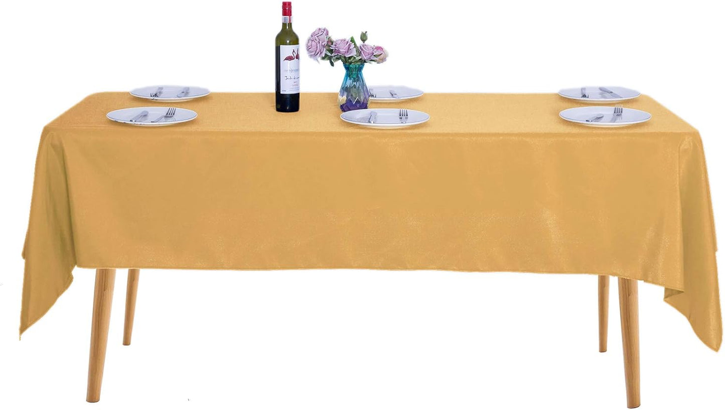 Ascoza 2pack 60x102 Inch Gold Rectangular Tablecloth 6 Feet Table Cloth in Polyester Fabric for Wedding/Banquet/Restaurant/Parties