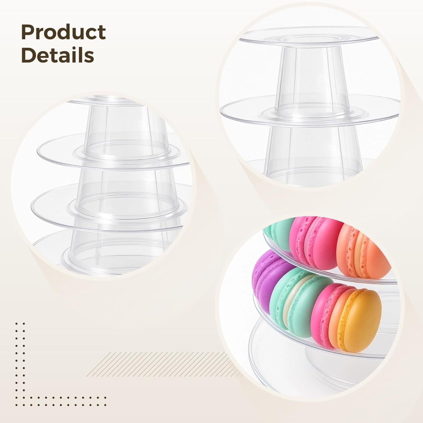 6-Tier Macaron Display Tower, Multi-Functional Cake Stand for Weddings & Parties, Set of 2, Includes Clear Plastic Design, Holds Up to 95 Macarons