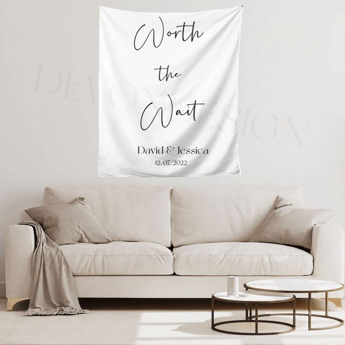 Worth The Wait Backdrop, Custom Tapestry with Names and Date, Rustic Wedding Sign Worth The Wait, Personalized Calligraphy Wedding Banner for Ceremony, Reception Backdrop, Wedding Arch, Wedding Decor