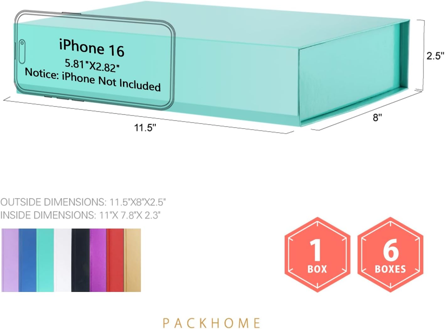 PACKHOME Gift Box 11.5x8x2.5 Inches, Sturdy Shirt Box with Magnetic Lid for Multiple Occasions (Glossy Green)