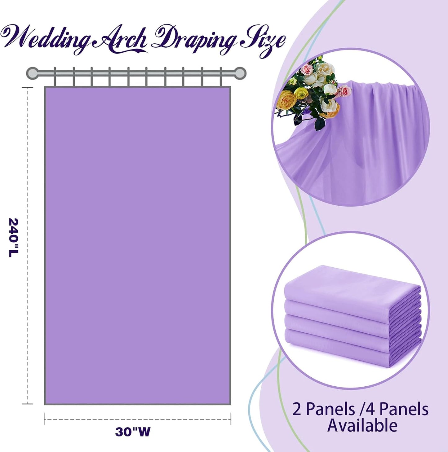 SiinvdaBZX 4 Panels Wedding Arch Draping Fabric 30" x 240" Lavender Purple Polyester Chiffon Multi-Occasion Decorative Drapery