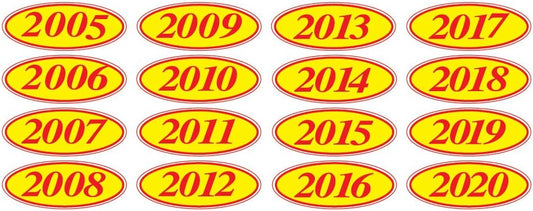 EZ-Line Oval Model Windshield Year Stickers for Car Windows Red and Yellow Large Vinyl Dealership Supplies 1 Dozen Pro Pack (2008)