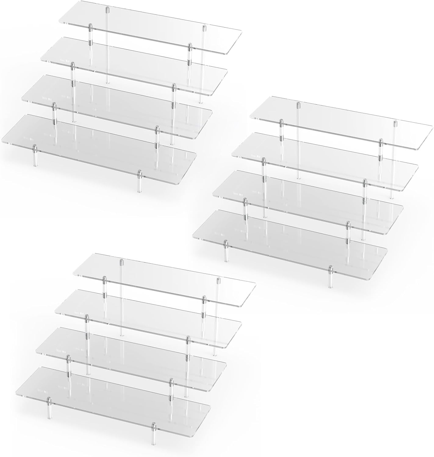 Acrylic Display Riser Stand Shelf Clear 4 Tier Cupcake Stand Perfume Display Holder Figures Desktop Decoration Organizer Showcase Toys Retail Display Rack Candy Dessert Buffet 4 Steps Collection (3 PACKS)
