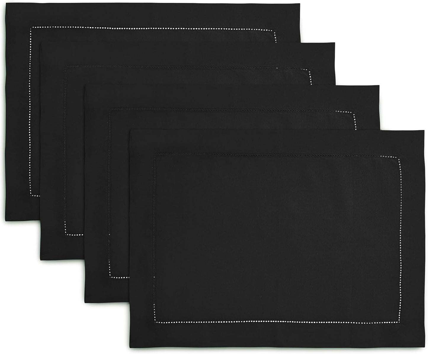 Cotton Linen Placemat Set of 4 – Hemstitch Black Cloth Placemat-14 x 19 Inch – Washable Fabric Placemats for Fall, Halloween, Thanksgiving, Everyday Dining & Décor – Serena