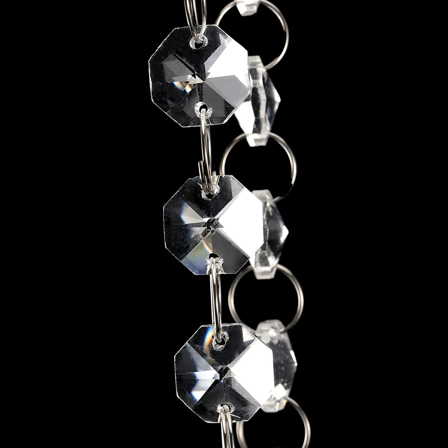 JOIKIT 52 Feet K9 Crystal Garland Strands, 14mm Crystal Chandelier String Beads Chain Clear Octagon Prism Diamond String for Decorations, Lamp, Wedding, Lobby