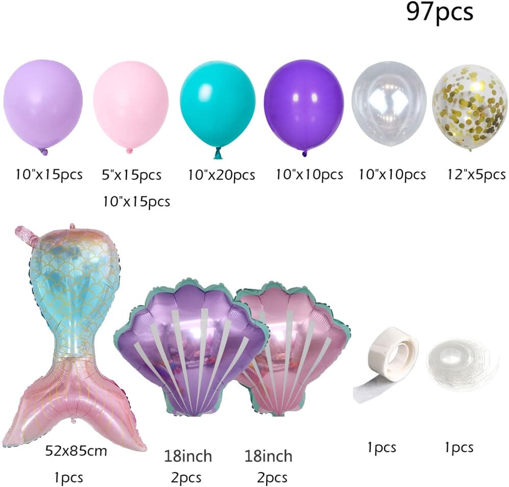 DIY Balloon Garland Kit 95pack, Gold Confetti Balloons & Blue Pink Purple Latex Balloons for Baby Shower, Wedding, Birthday, Graduation,Party