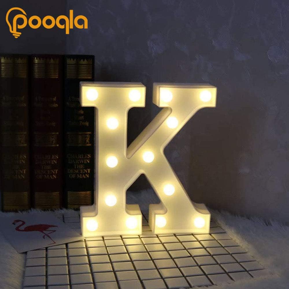 Pooqla LED Marquee Letter Lights Sign, Light Up Alphabet Letter for Home Party Wedding Decoration K