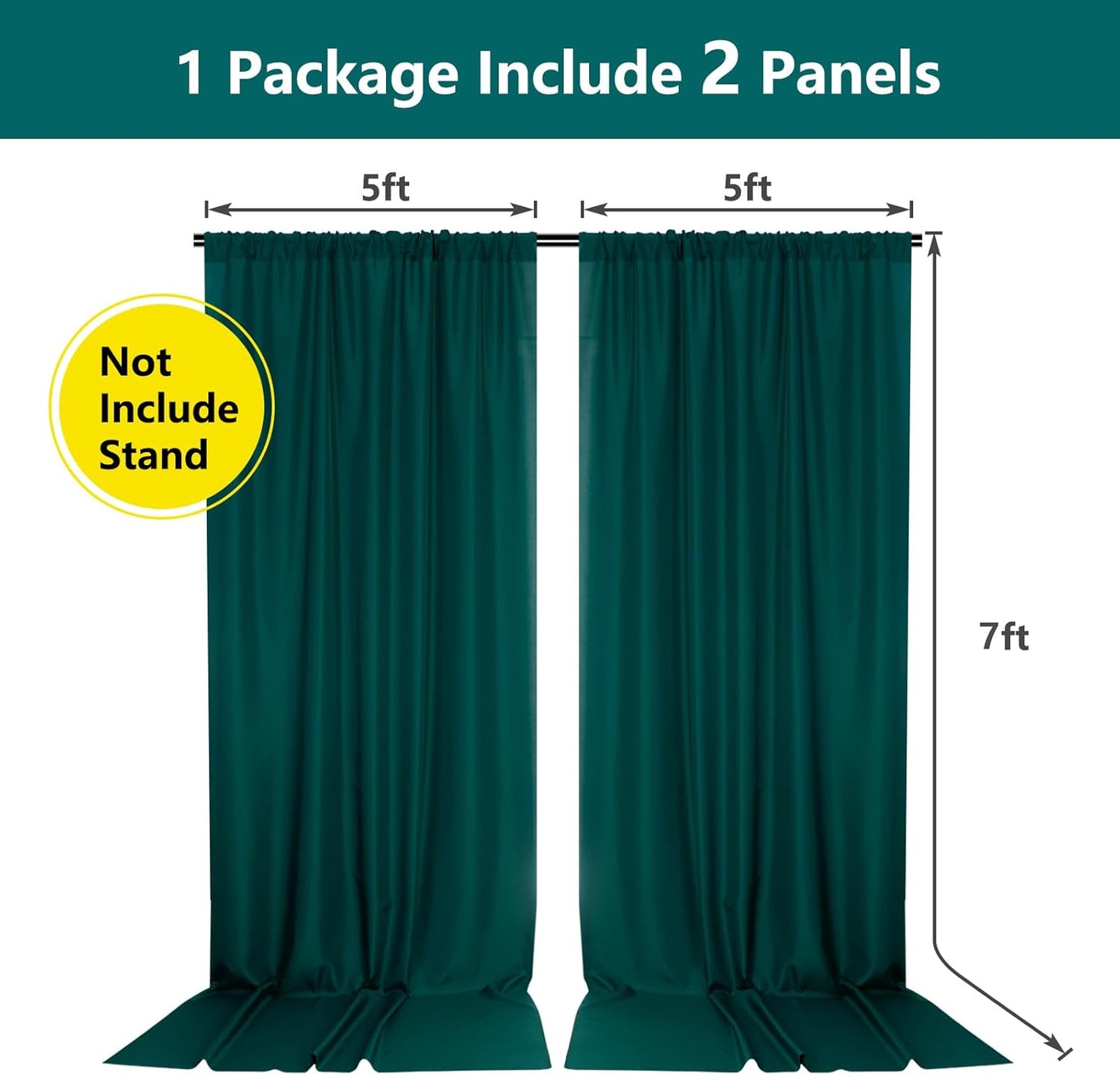 MYSKY HOME 10ft x 7ft Green Backdrop Curtains for Parties, Weddings, Stage & Baby Showers, 5ft x 7ft, 2 Panels
