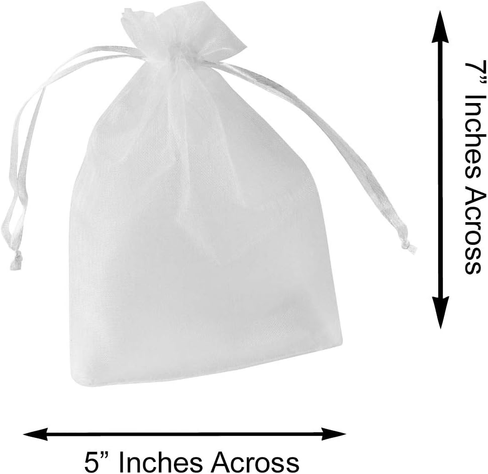 Super Z Outlet 100 Pack 5x7 Inch Mini Sheer Drawstring Organza Transparent Bags Jewelry Sack Pouches for Wedding, Party Decorations, Arts & Crafts Gifts (White)