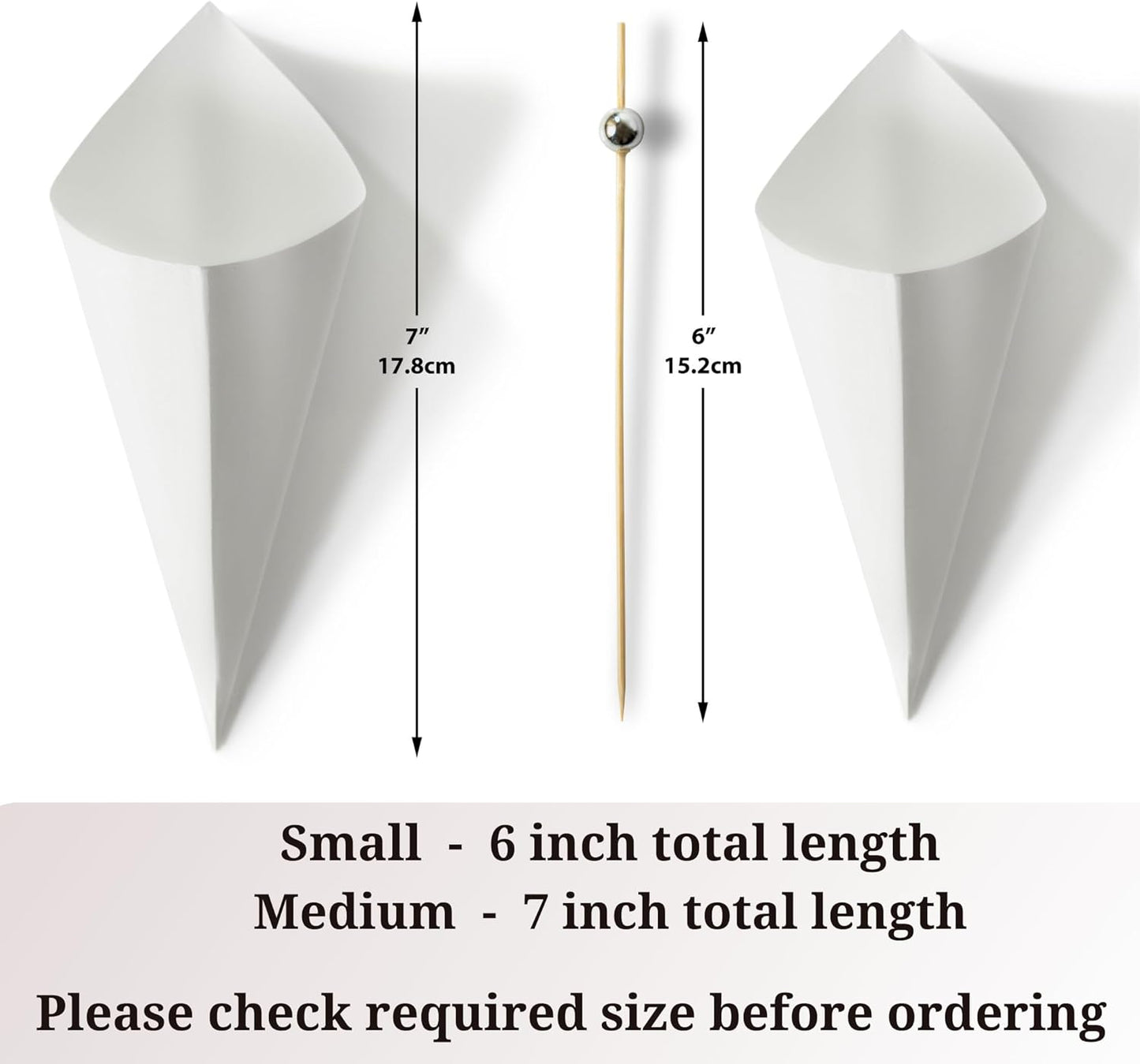 MONTX® 200-Pack Disposable Food Cones | 7" or 6" | White Food-Safe Paper Charcuterie Cones for Appetizers, Popcorn, Snacks, Confetti | Eco-Friendly Alternative to Wood Cones (6 Inch)