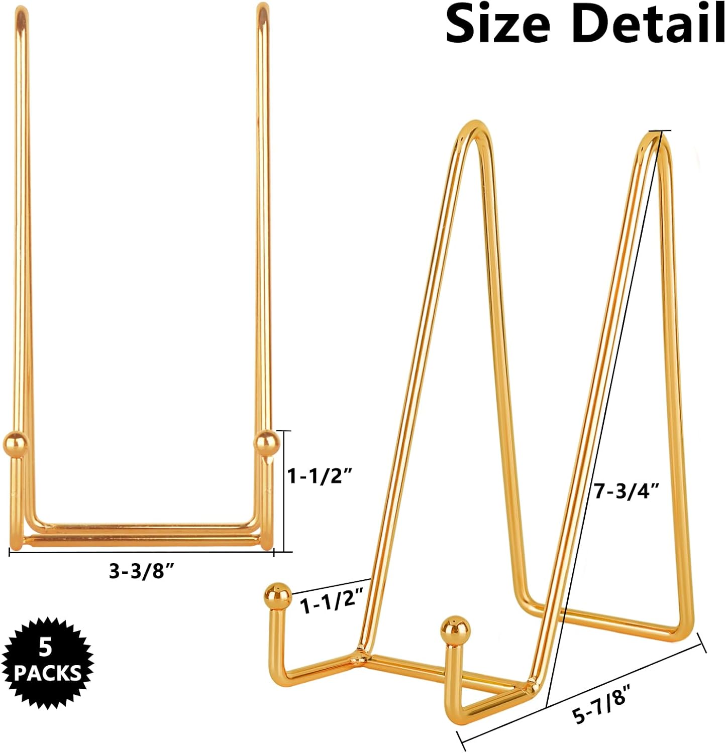 IBosins 5 Pack 8 Inch Plate Holder Display Stands, Large Metal Gold Frame Stand for Picture, Book, Photo Easel, Creation, Collectibles
