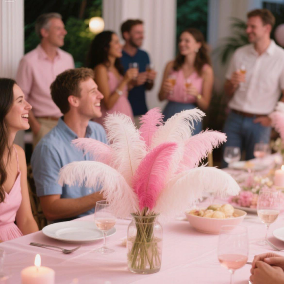 Holmgren Pink White and Light Pink Ostrich Feathers - 20pcs Making Kit 22 Inch Ostrich Feathers Bulk for Vase, Floral Arrangement, Tables Wedding Party Centerpieces and Christmas Home Decorations