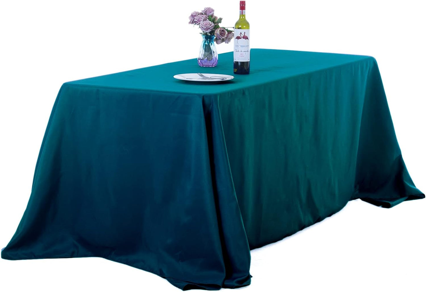 Ascoza 2pack 90x132 Inch Peacock Blue Rectangular Tablecloth 8 Feet Table Cloth in Polyester Fabric for Wedding/Banquet/Restaurant/Parties
