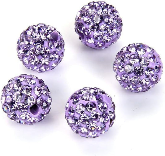50pcs Adabele Grade A Suncatcher Crystal Rhinestone Pave Loose Beads 10mm Violet Purple Polymer Clay Disco Ball Spacers Compatible with Shamballa All Craft Jewelry Making DB10-4