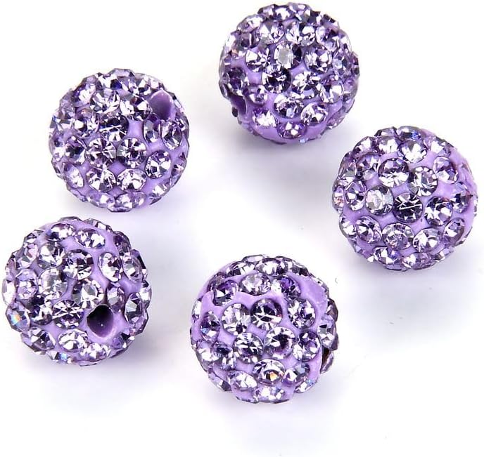 25pcs Adabele Grade A Suncatcher Crystal Rhinestone Pave Loose Beads 10mm Violet Purple Polymer Clay Disco Ball Spacers Compatible with Shamballa All Craft Jewelry Making DB10-4