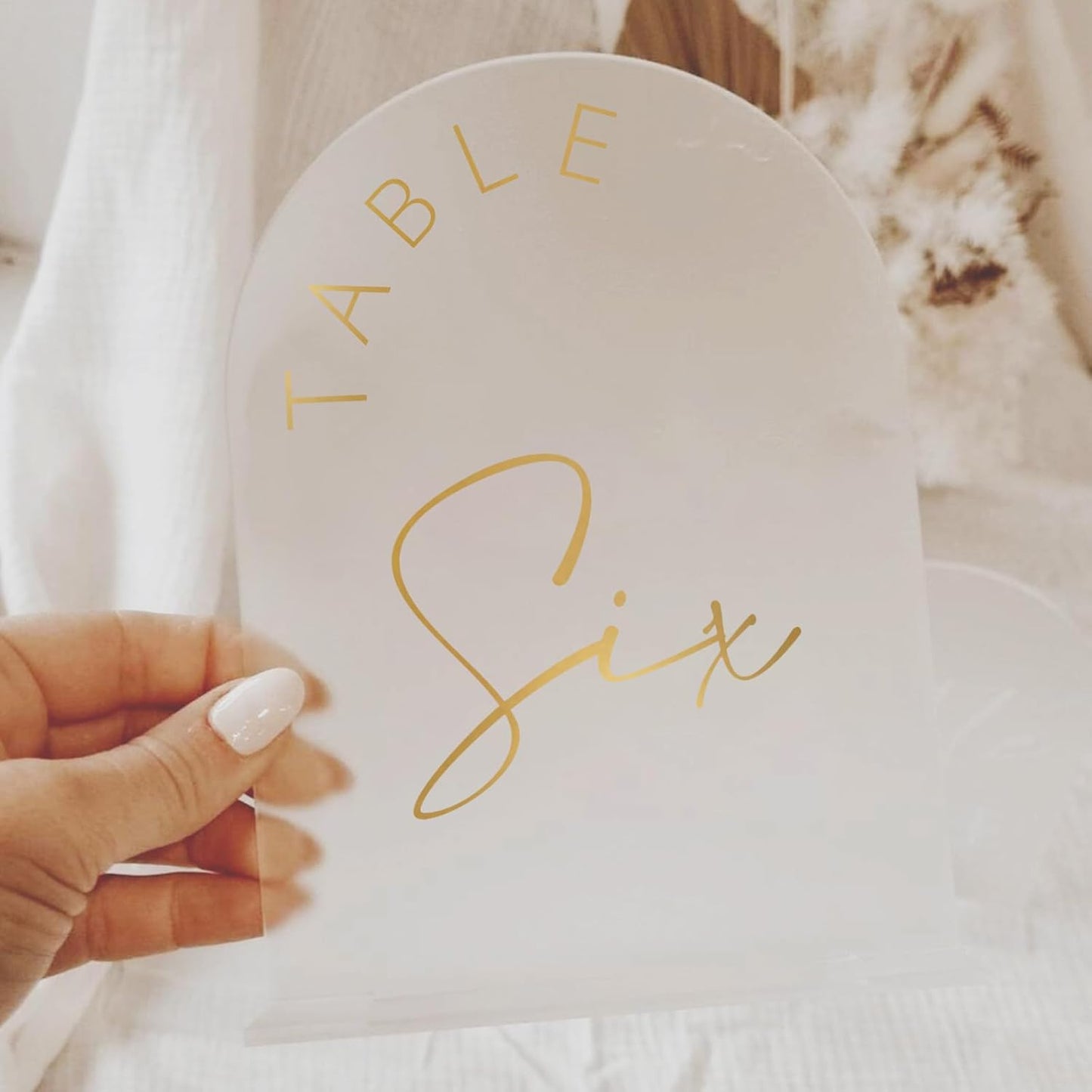 JINMURY Frosted Arch Wedding Table Numbers 1-15 with Stands, 5x7 Inch Acrylic Arch Sign with Golden Lettering, Frosted Acrylic Table Numbers for Wedding Reception