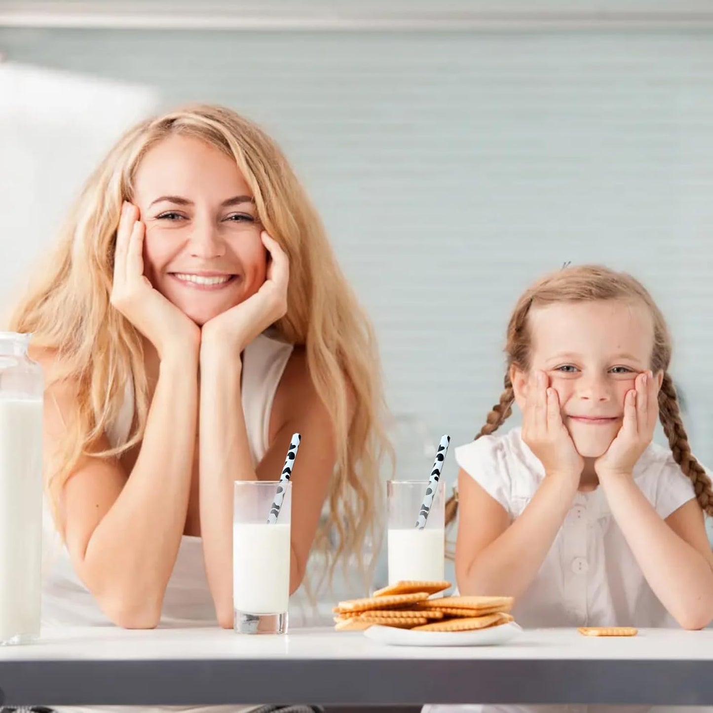 YAOSHENG [100 Pack] Pink & Gold Paper Straws Disposable, 100% Biodegradable Multi-Pattern Party Straws For Birthday, Wedding and Holiday Decoration (cow)