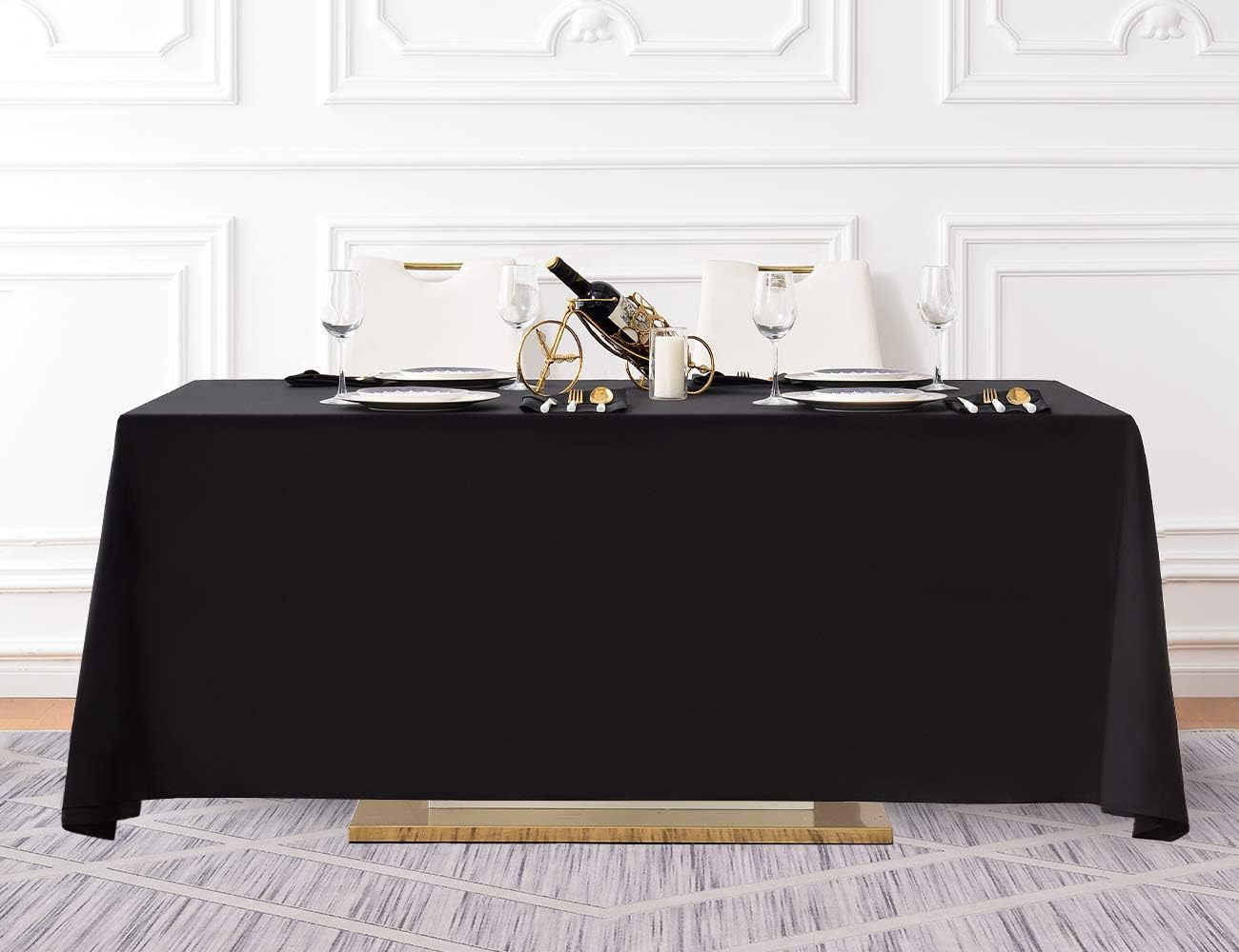 Surmente 2 Pack Black Tablecloth 90 x 132-inch Rectangular Polyester Table Cloth for Weddings, Banquets, or Restaurants