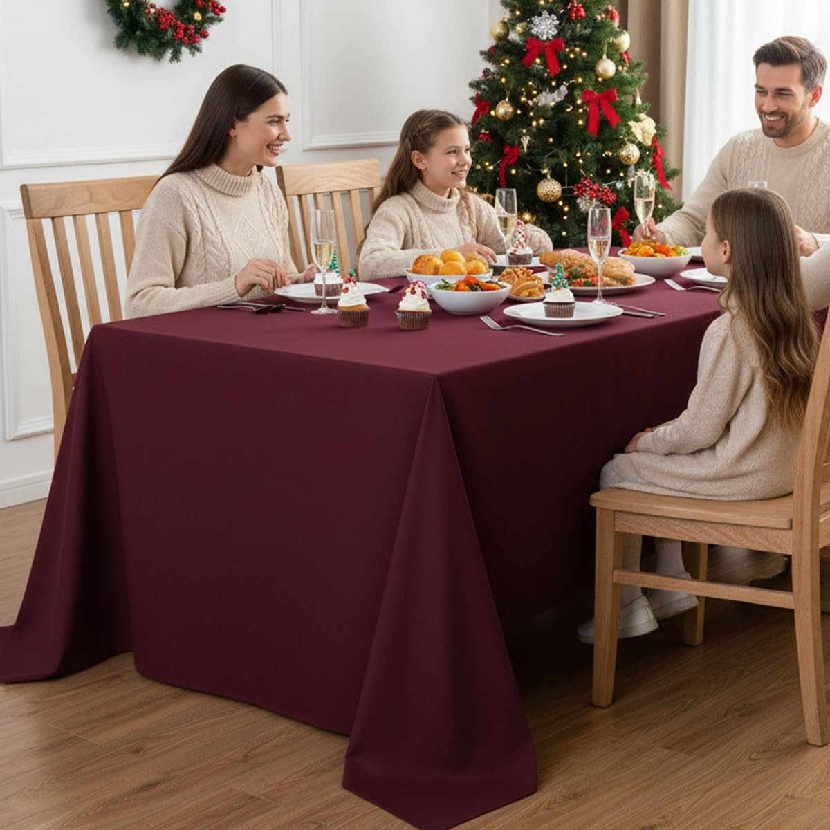 Fitable Elegant Rectangle Table Clothes, 6 Pack - 90 x 132 Inch, Burgundy - Reusable and Washable Tablecloths, Polyester Fabric Table Covers for Wedding, Party, Banquet, Formal Events