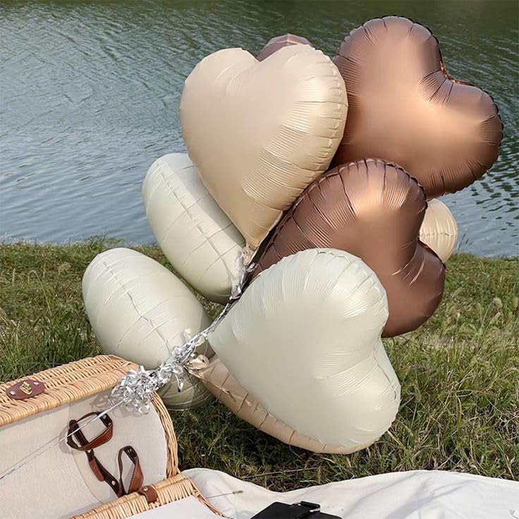 Brown Cream Heart Balloons, 18 Inch Apricot Beige Heart Shape Balloon, 12PCS White Coffee Helium Nude Neutral Heart Balloons for Girls Boho Birthday Marriage Engagement Wedding Party Decoration