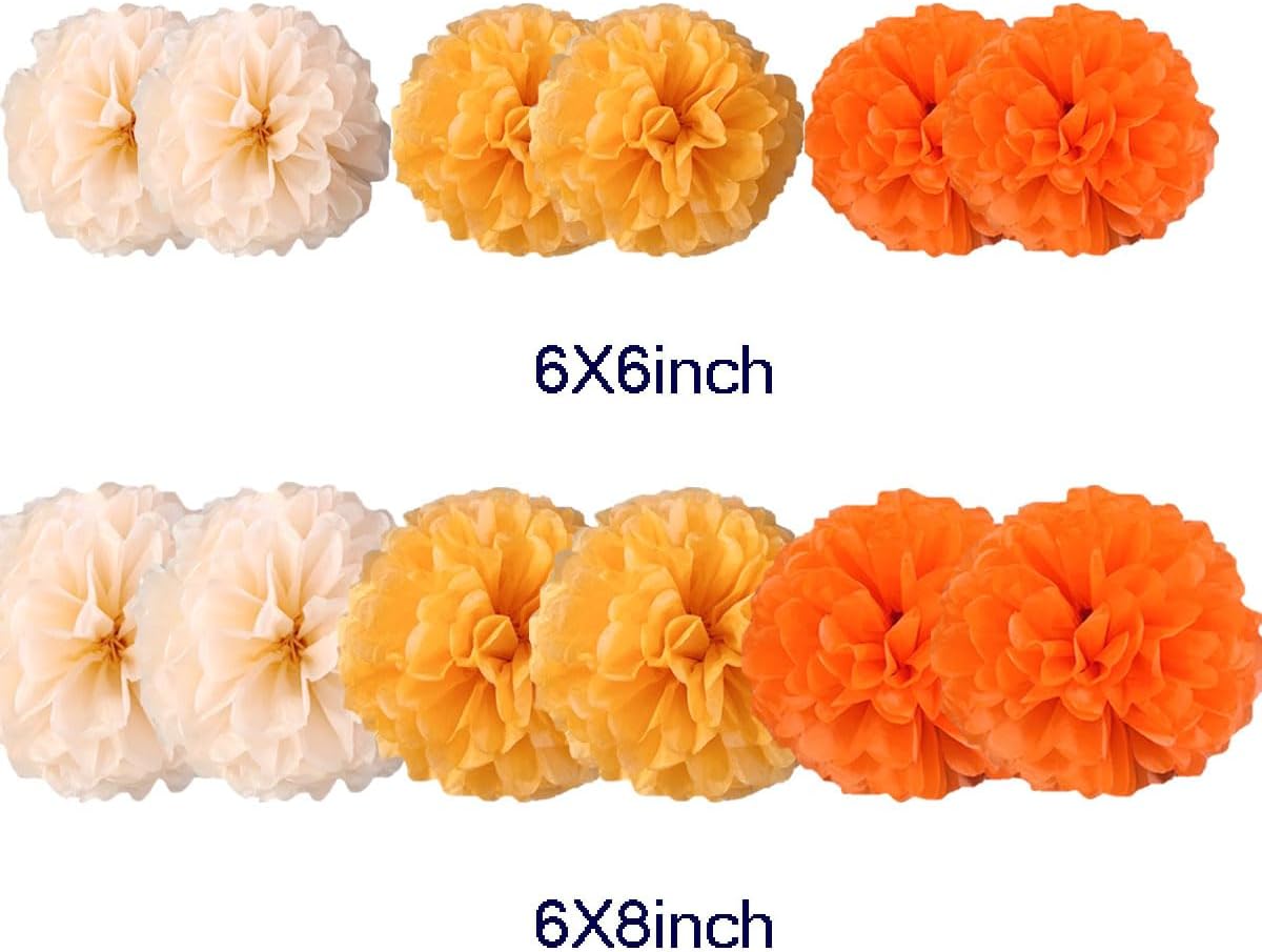 Yangeey 12pcs 8in 10in Paper Pom Poms Orange Tissue Paper Flower Hanging Paper Flower Balls Wedding Party Flower Decorations DIY Art Craft Blooms for Birthday Baby shower nursery decor