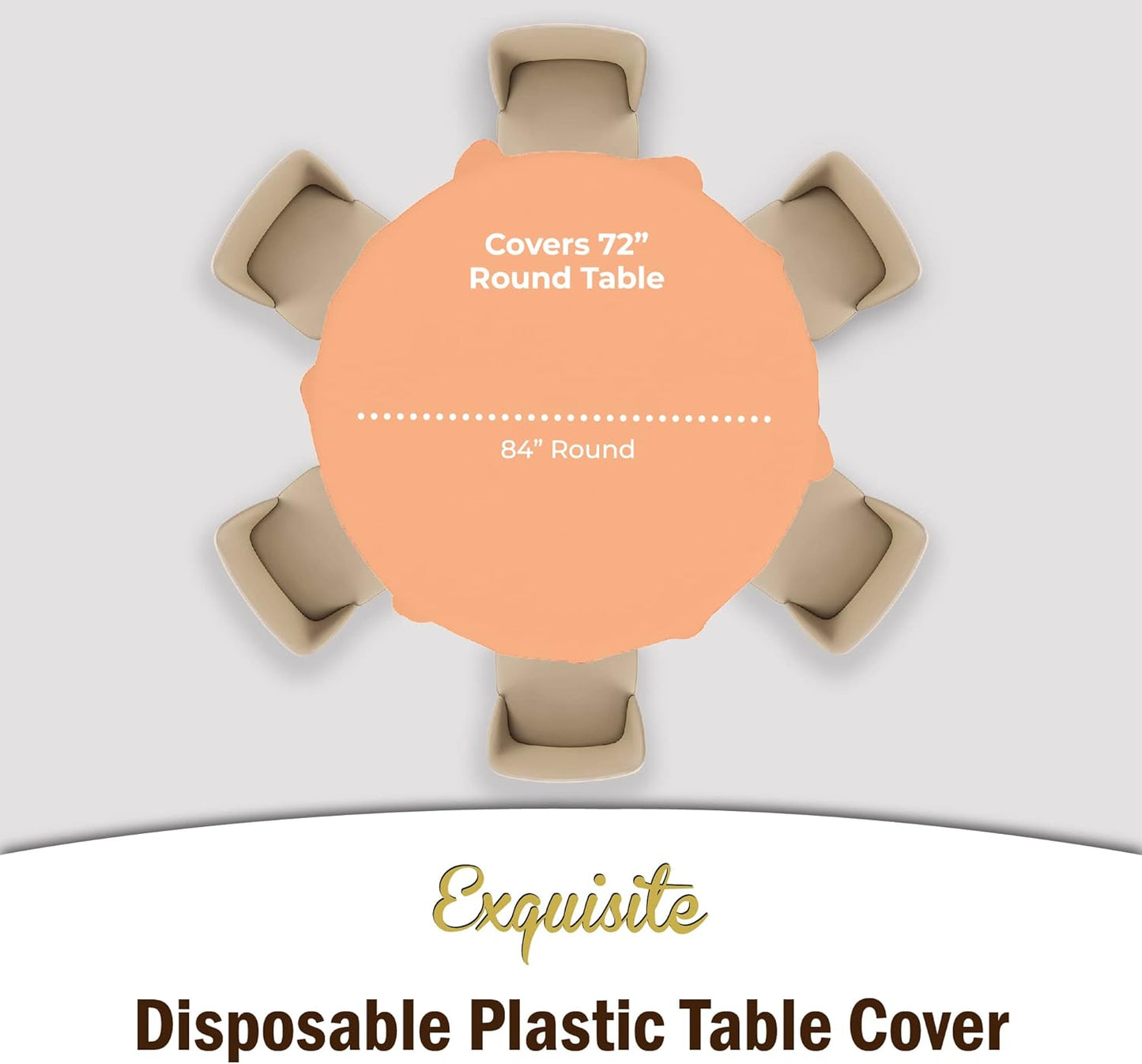 Exquisite 12-Pack Premium Plastic 84-Inch Round Tablecloth, Peach