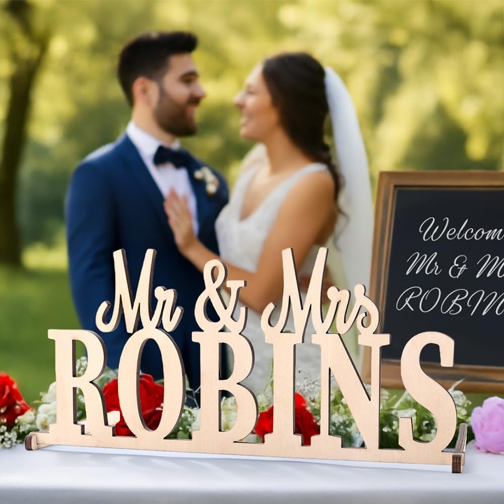 callie Personalized Mr and Mrs Wedding Table Name Sign, Custom Wooden Acrylic Table Decor for Wedding, Bridal Shower Party