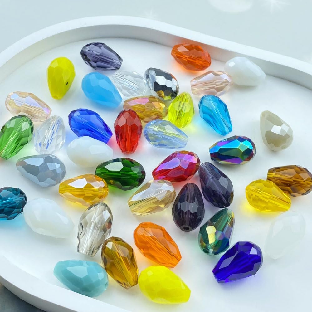 200pcs 4x6mm Teardrop Crystal Glass Beads Vertical Hole Faceted Loose Spacer Beads for DIY Craft Jewelry Making Necklace Bracelet Earring Wind Chimes(Mix Colors Series)