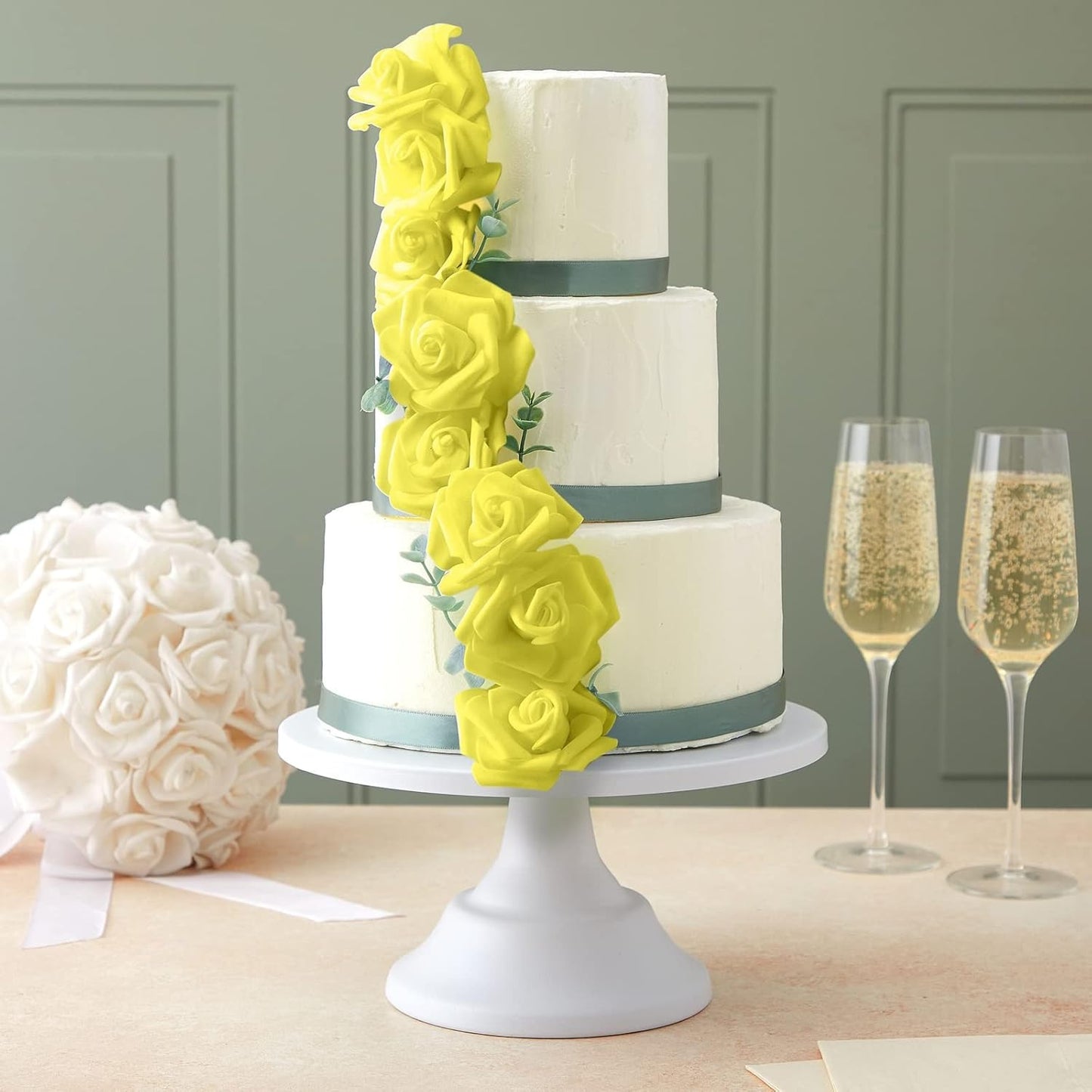 Juvale Artificial Foam Roses - 100-Pack Stemless, Yellow, 3-Inch Diameter - Faux Flowers for Vase Displays, Wedding Decor & Centerpiece Table Decorations