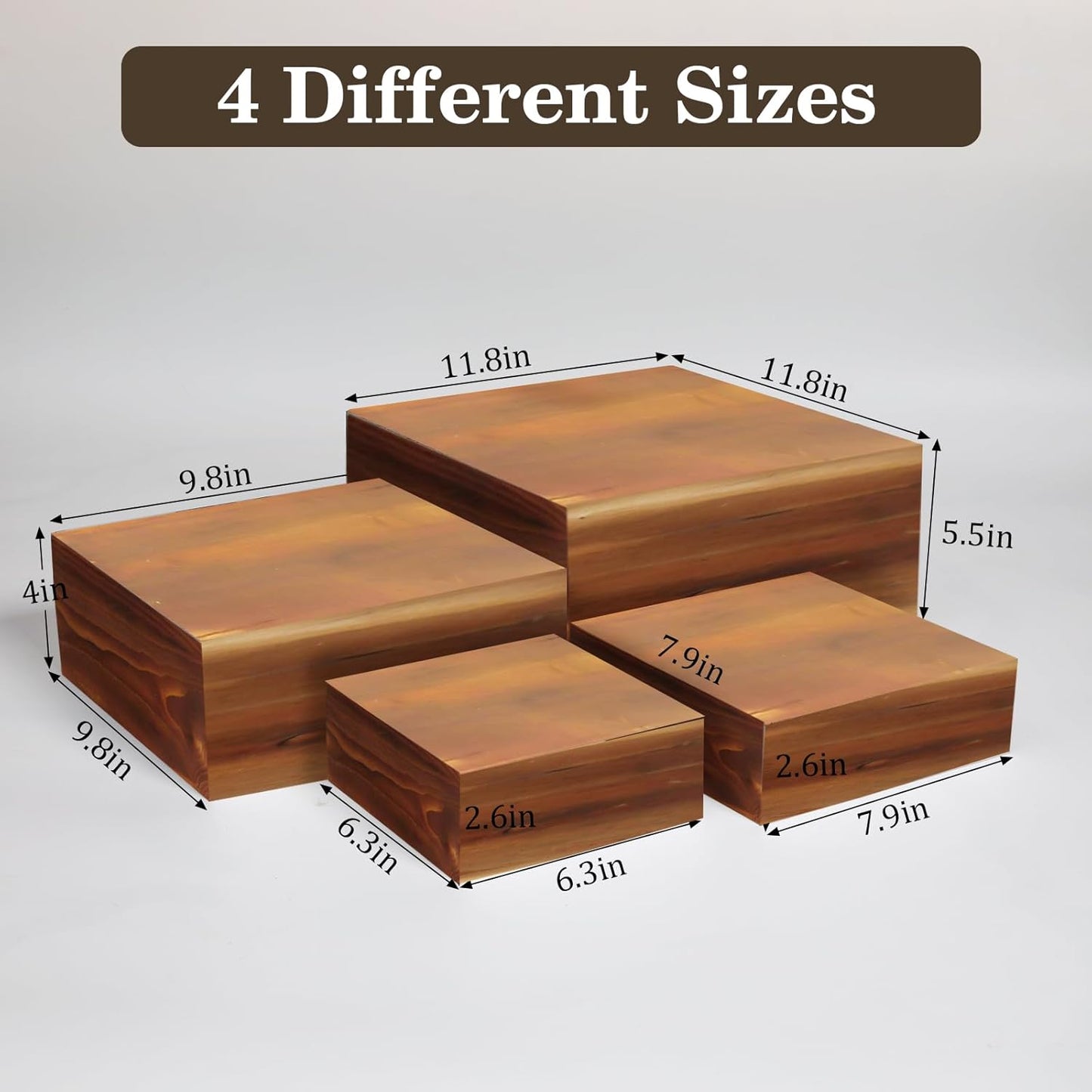 4 Pcs Buffet Risers, Wood Food Riser Dessert Display Stand for Party Wood Cupcake Stands Nesting Box for Display (Burnt)