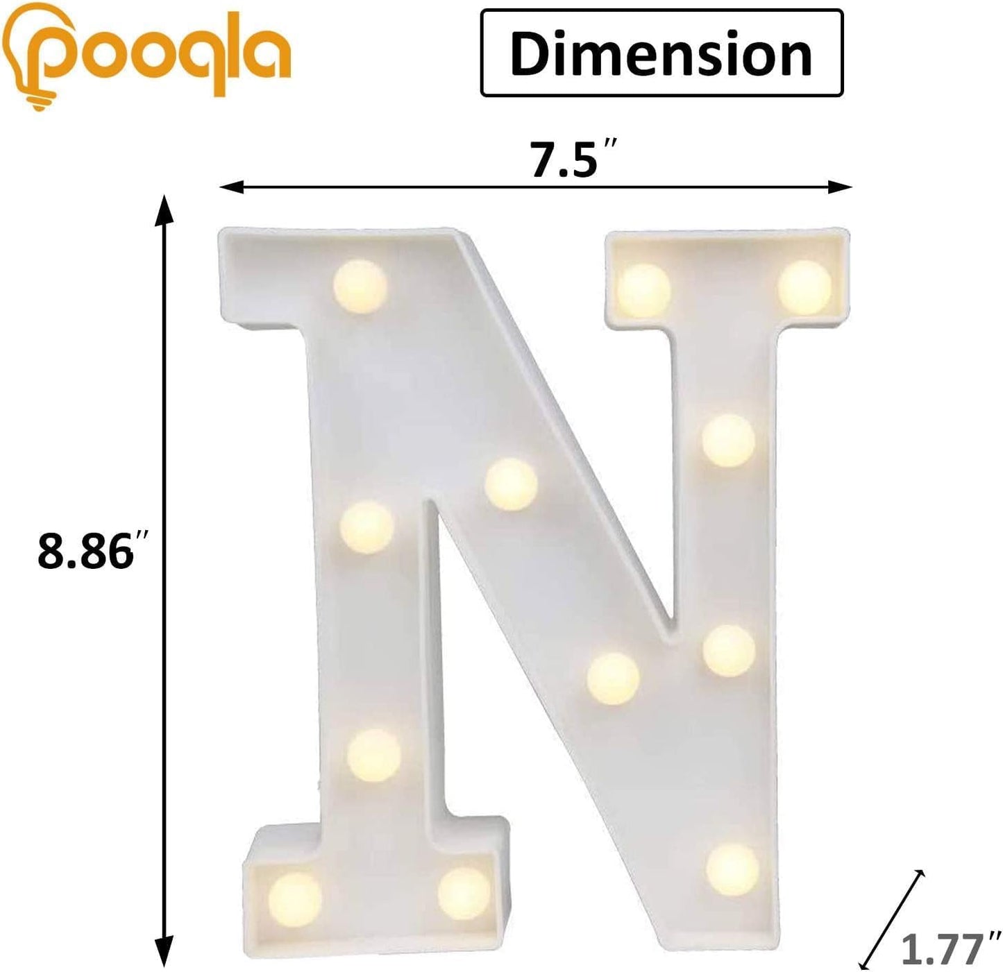 Pooqla LED Marquee Letter Lights, Warm White and Cool White Decorative Lighted Letters, Light Up Alphabet Letters for Boys Girls, Party, Wedding, Bar, Night Light, Birthday Decoration, Letter N