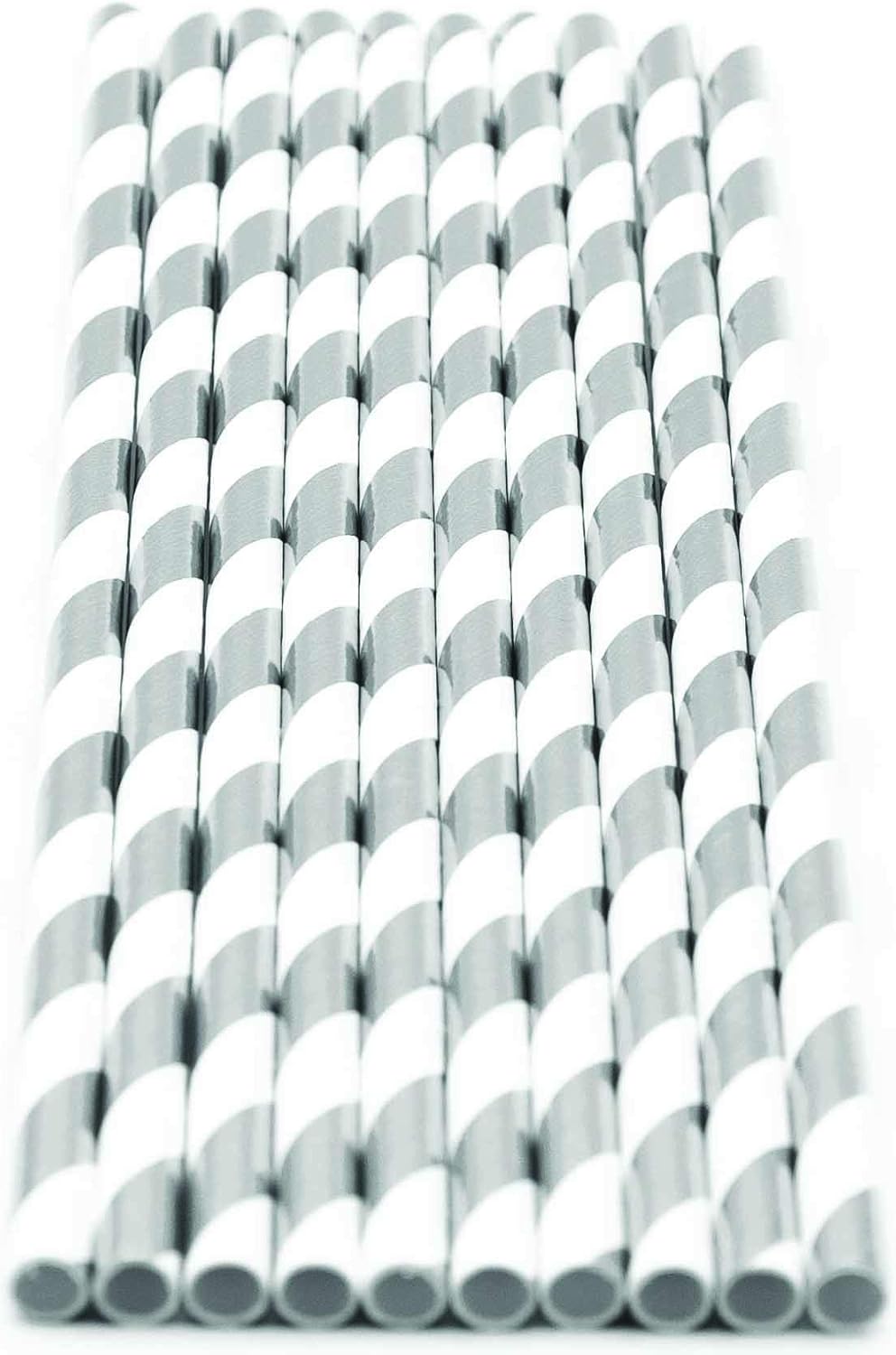 Pack of 150 Silver Foil Swirls Biodegradable 4-Ply Paper Drinking Straws (Compostable, Non-toxic, BPA-free)