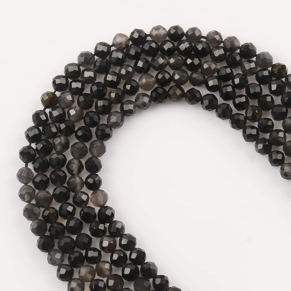 Song Xi 180pcs 2mm Natural Obsidian Gemstone Beads Faceted Round Loose Stone Beads for Jewelry Making