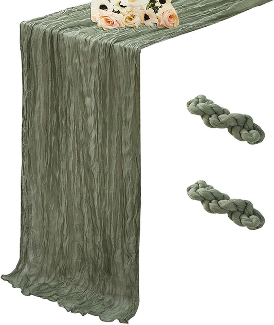 Sage Green 2 Pack Cheesecloth Table Runner 120 Inch 10 FT Boho Rustic Gauze for Wedding Baby Shower Party Farmhouse Summer Home Decor Washable