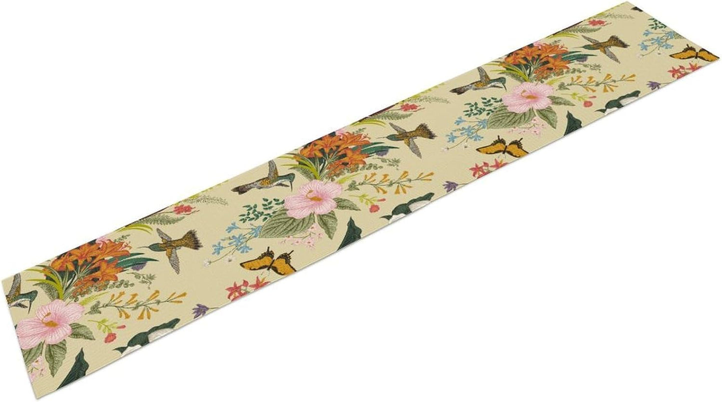 Brown Bird Floral Table Runner Spring Flower Kitchen Table Decoration Suitable for Family Dinner Decoration 13x120 Inch