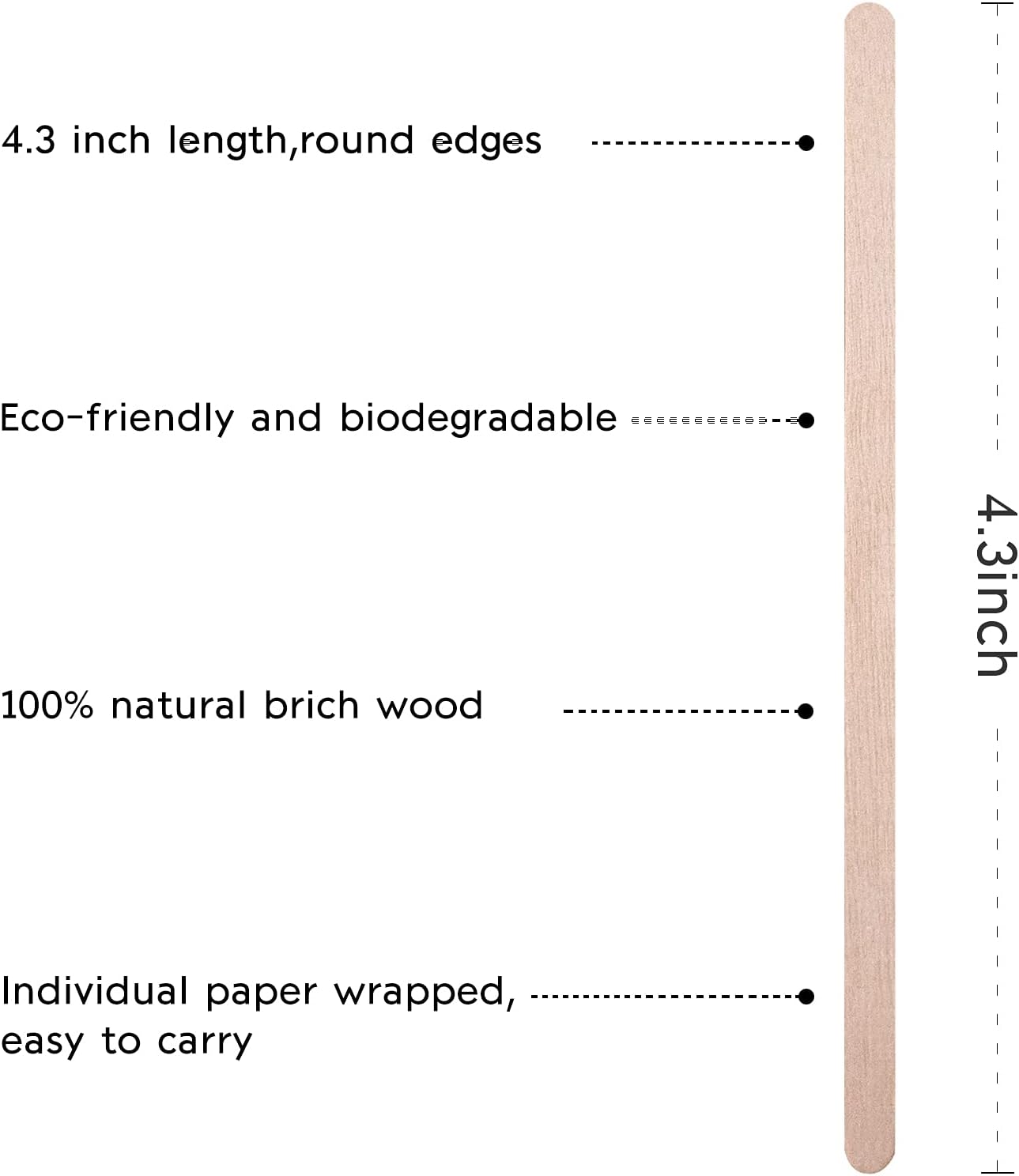 BLUE TOP Individually Paper Wrapped Wooden Coffee Stirrers 4.3 Inch Pack 500, Disposable Wood Sticks for Coffee/Tea/Hot Beverage/Hot Chocolate/Cold Drinks, Wood Blenders for Butter Sugar,Craft Stick