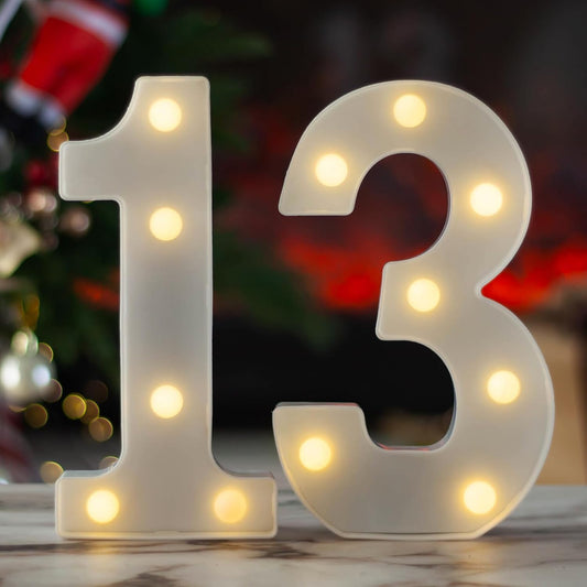 LED Marquee Letter Lights, Decorative Light Up Numbers for 13th Birthday Party, Battery Operated, Warm White Small Marquee 13 Sign for Anniversary Decorations