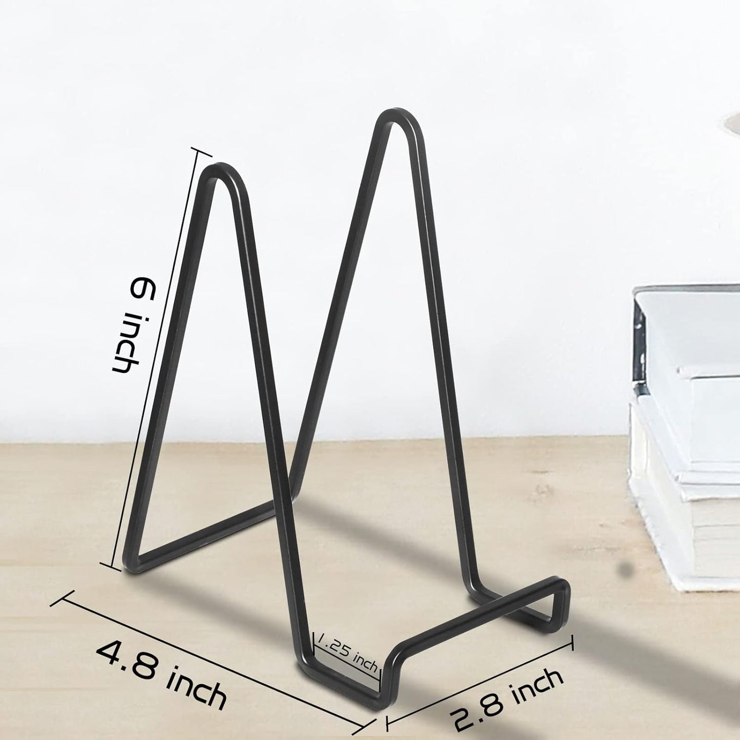 Decolore 4 Pack 6 Inch Black Picture Stands for Display Square Plate Holder Display Stand Frame Stand for Picture, Decorative Plate, Photo Easel and Artistic Work