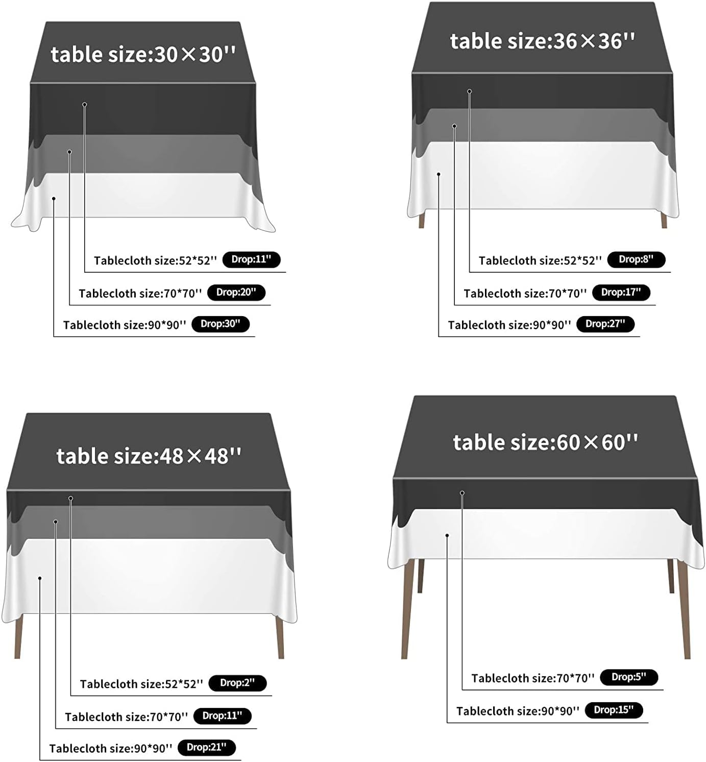 Fokitut 2 Pack Waterproof Square Tablecloth, 70x70 Inch, Stain Resistant and Wrinkle Polyester Table Cloth, Fabric Table Cover for Kitchen Dining, Wedding, Party, Holiday Dinner-Navy